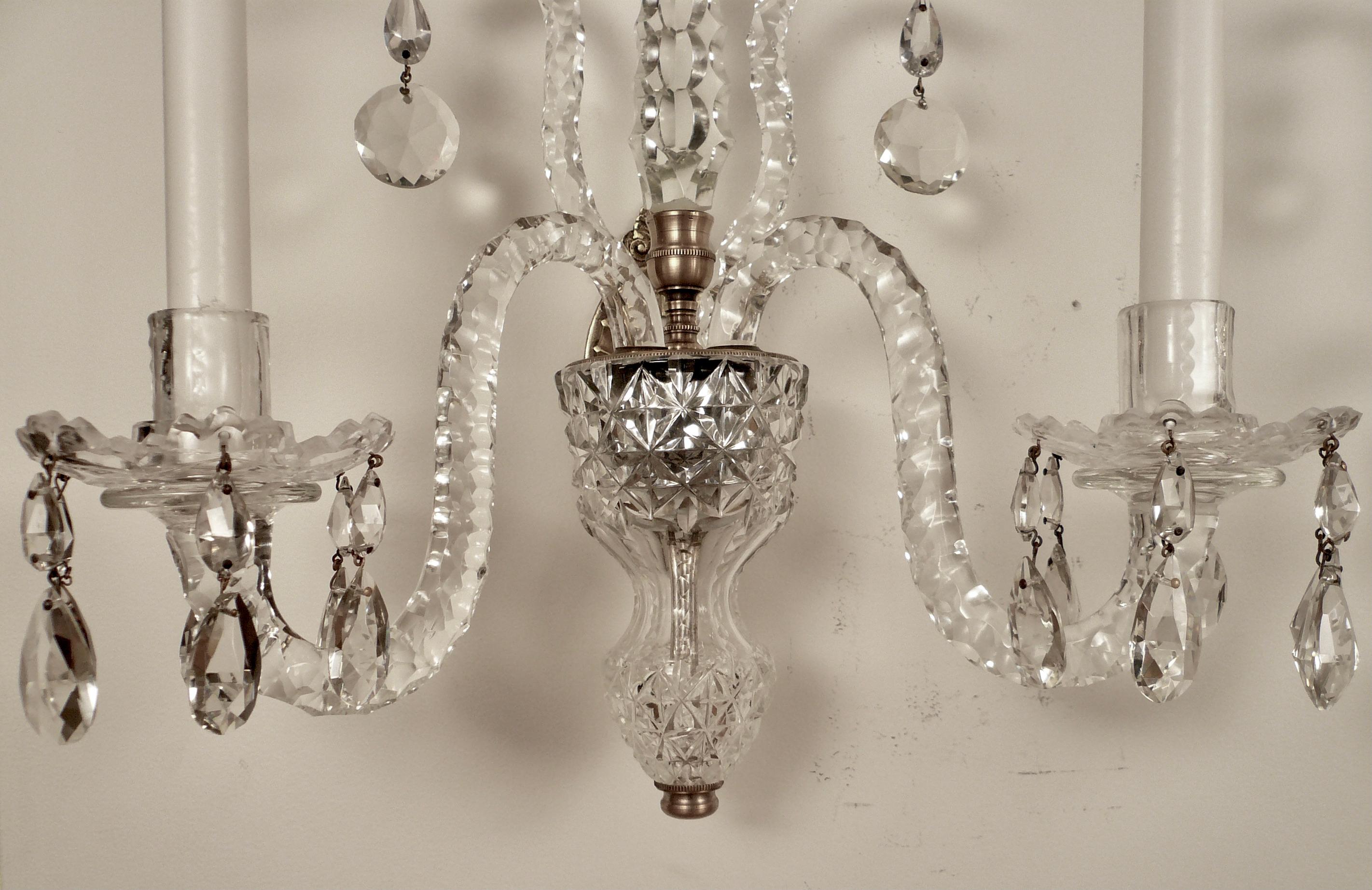 Fine Pair English Georgian Cut Crystal Sconces For Sale 9