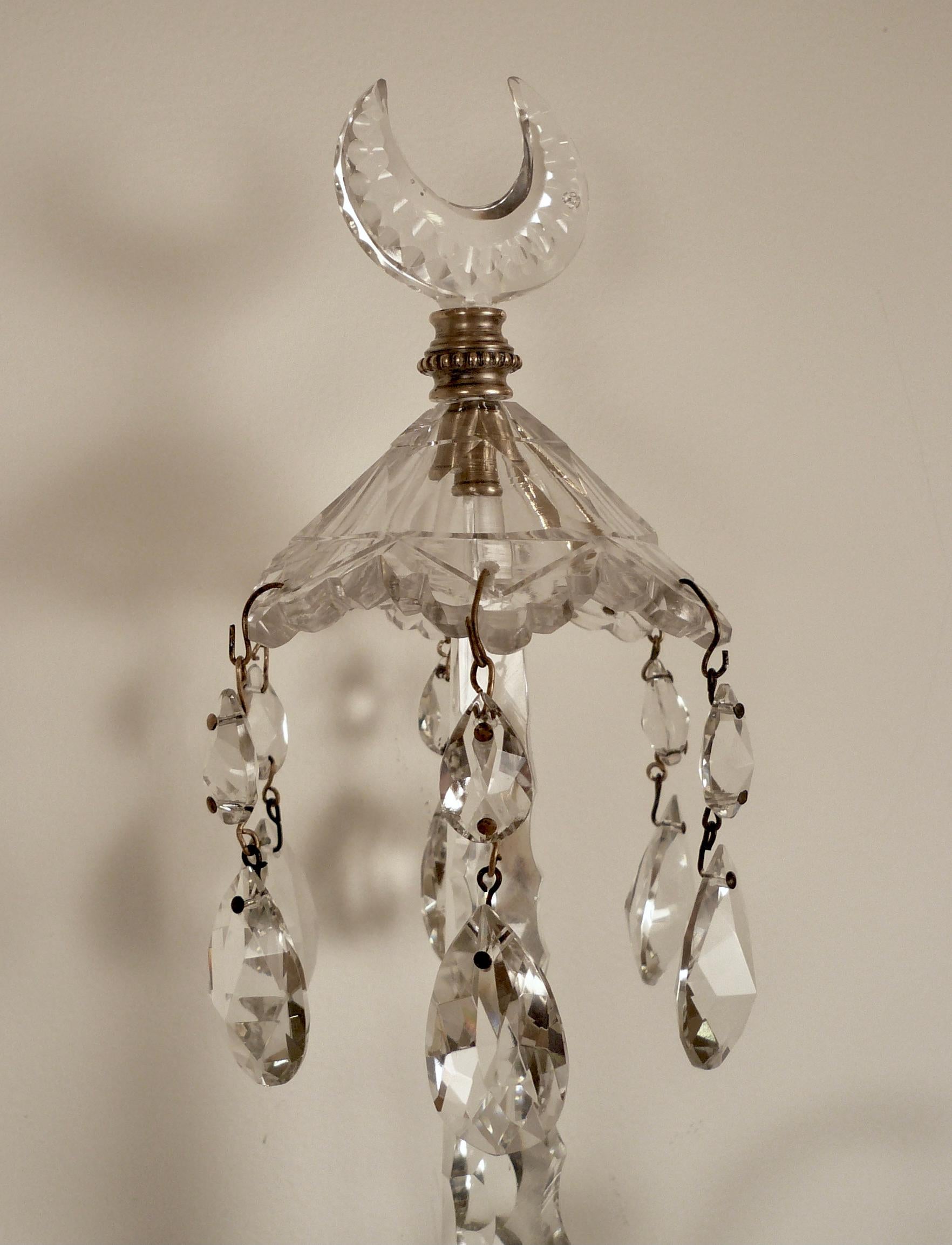 Fine Pair English Georgian Cut Crystal Sconces 3