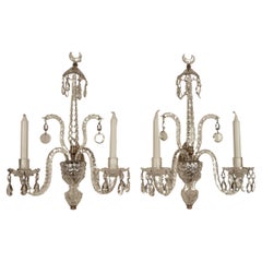 Antique Fine Pair English Georgian Cut Crystal Sconces