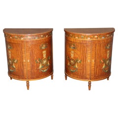 Fine Pair English Satinwood Adams Style With Paint Decoration 1920s Era Commodes