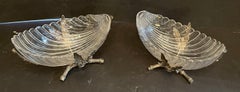 Fine Pair of English Silvered Bronze Glass Crystal Ormolu Bowls Bamboo Compotes