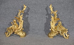 Fine Pair Figural French Louis XV Style Bronze Cenets Andirons or Firedogs