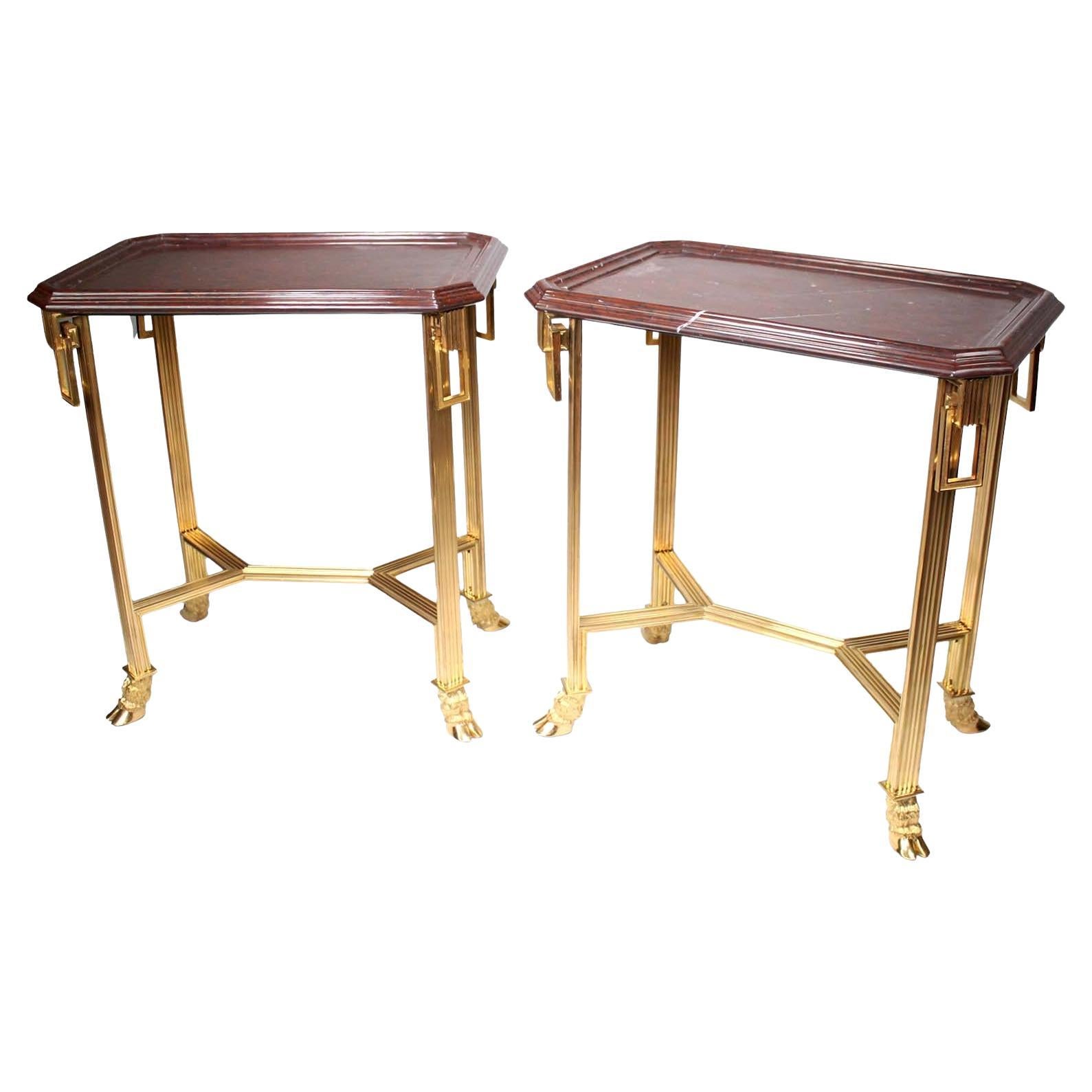 Fine Pair French 19th/20th Century Directoire Style Ormolu 
Marble Side Tables