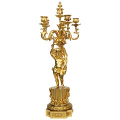Fine Pair French 19th C. Louis XV Style Gilt Bronze 6-Light Putto Candelabra Set