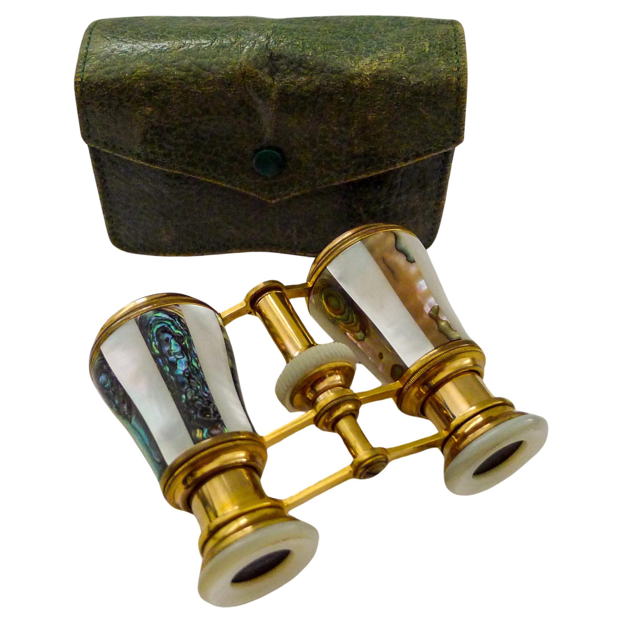 Fine Pair French Abalone & Mother of Pearl Opera Glasses For Sale