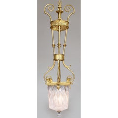 Fine Pair of Belle Époque Neoclassical Style Gilt-Metal and Cut-Glass Lanterns