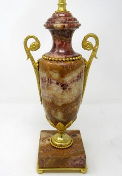 Fine Pair of French Breche-Violette Marble Gilt Bronze Ormolu Table Lamps