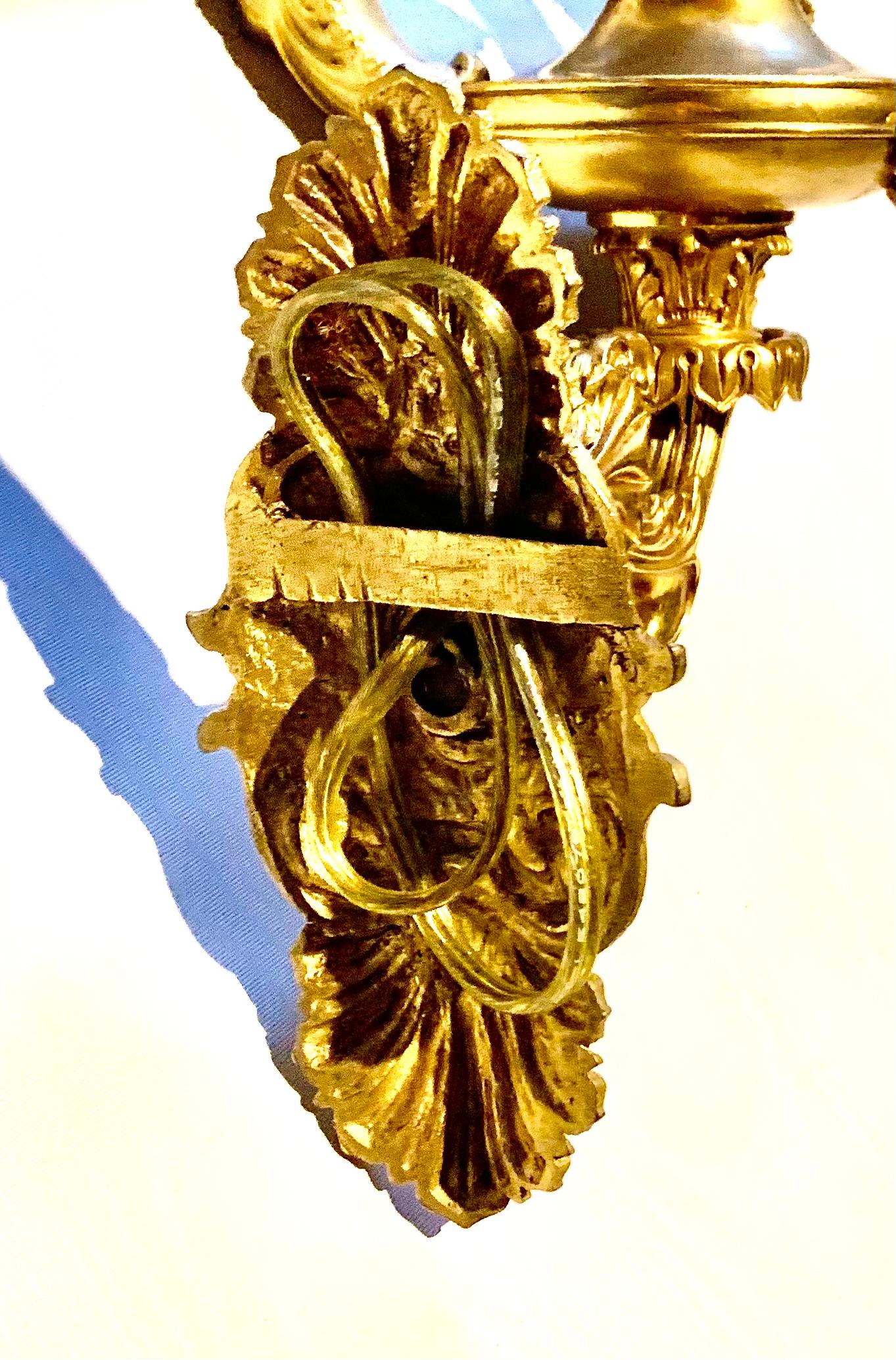 Fine Pair French Empire Period Gilt Bronze Figural Three Light Sconces For Sale 8