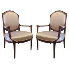 Fine Pair French Late Art Deco Mahogany Arm Chairs