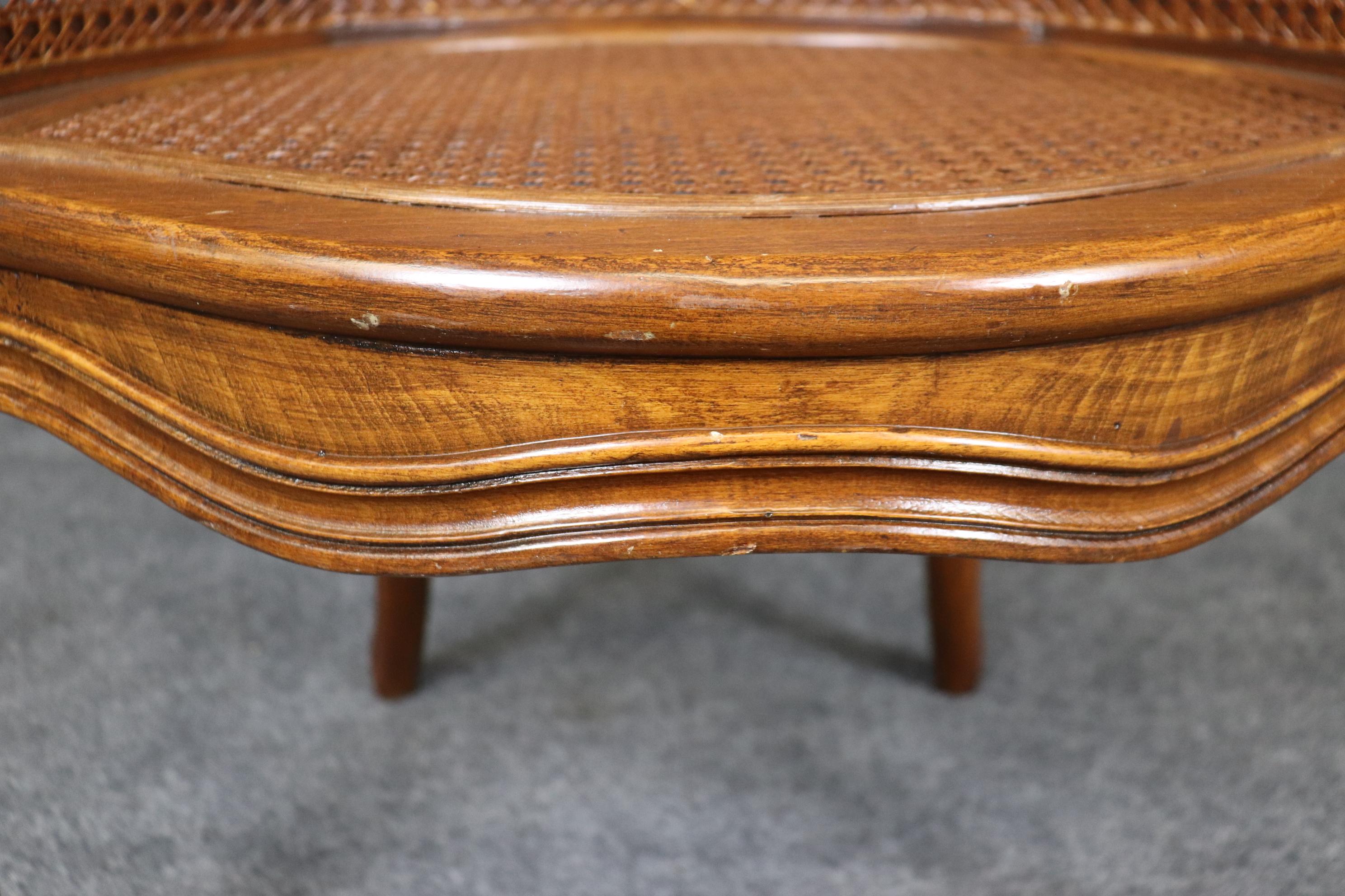 Fine Pair French Louis XV Style Cane Back Bergère Chairs in Walnut Circa 1940s 8
