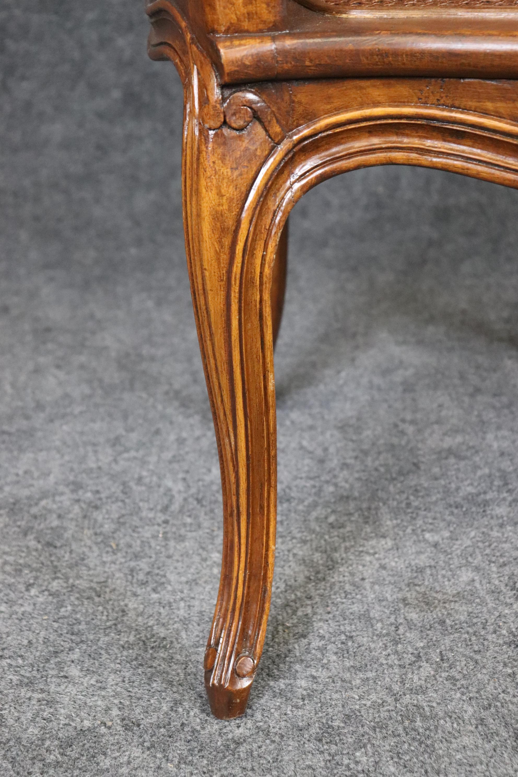 Fine Pair French Louis XV Style Cane Back Bergère Chairs in Walnut Circa 1940s 4