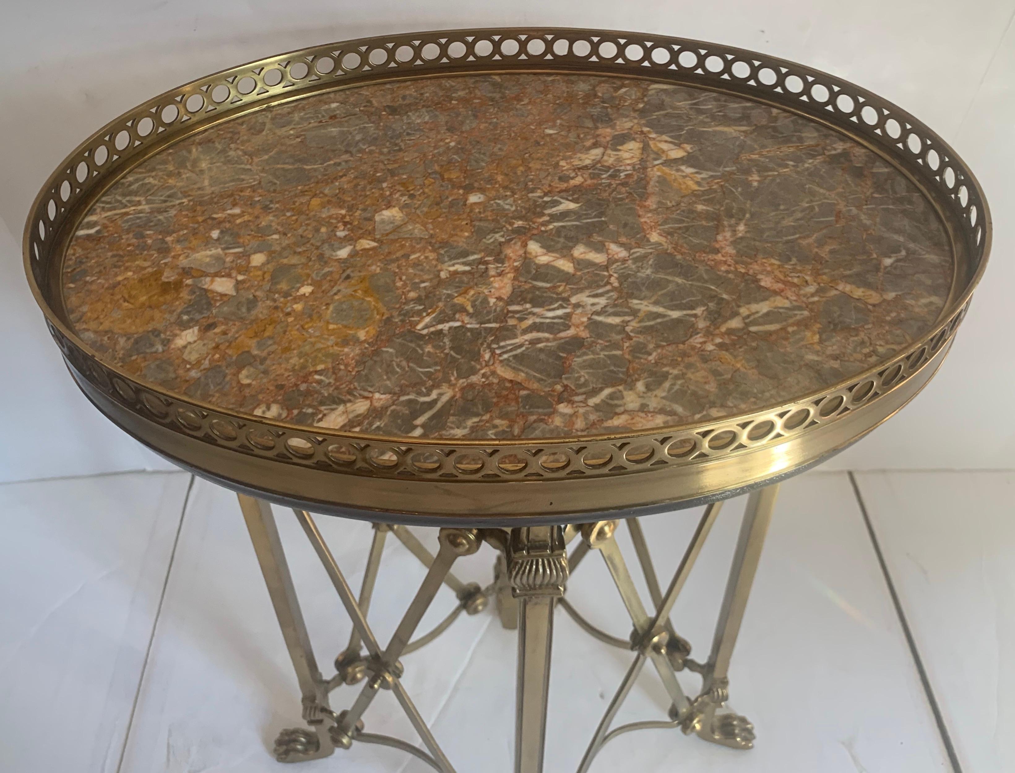 Fine Pair French Louis XVI Bronze Ormolu Marble-Top Oval Guéridon Gallery Tables 1