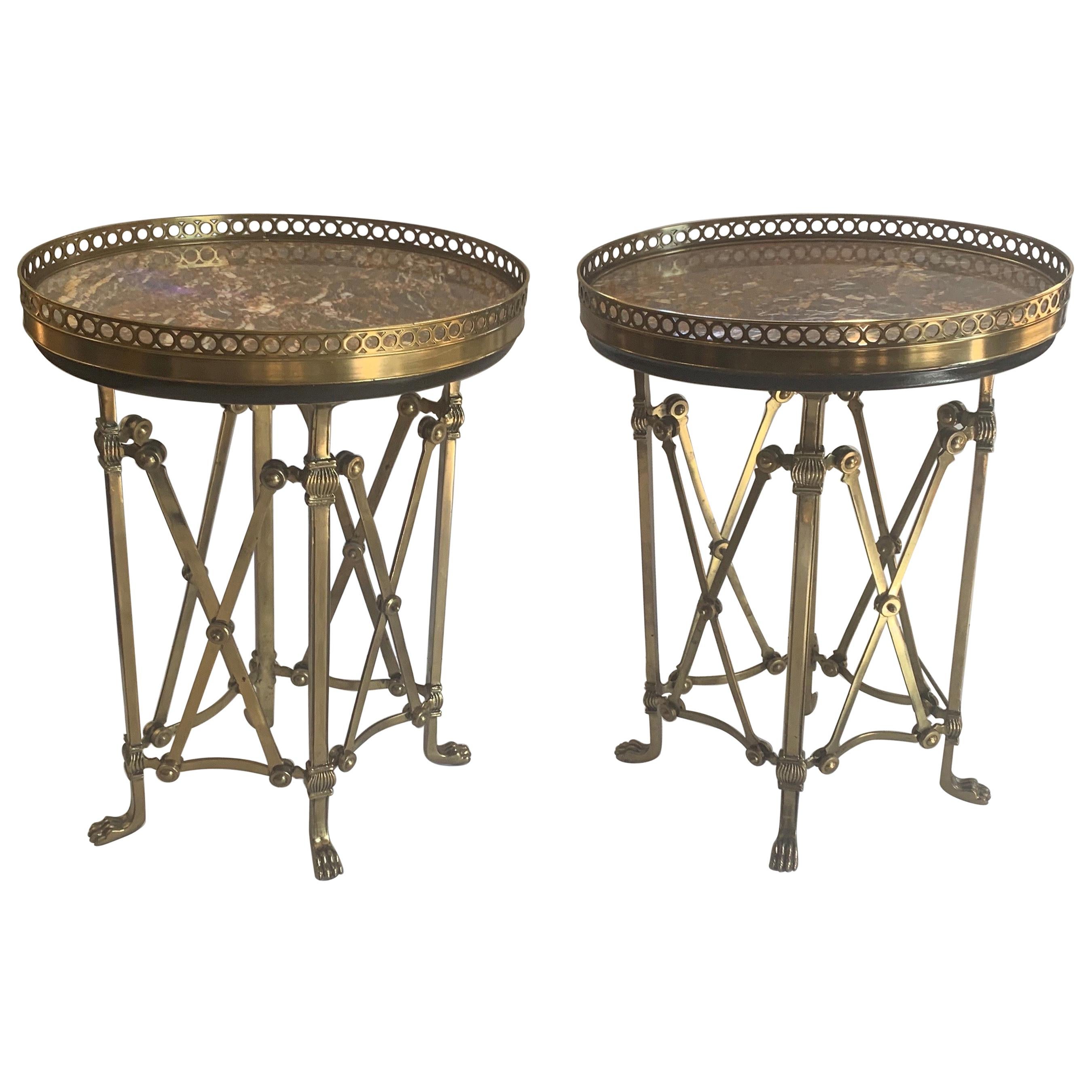 Fine Pair French Louis XVI Bronze Ormolu Marble-Top Oval Guéridon Gallery Tables
