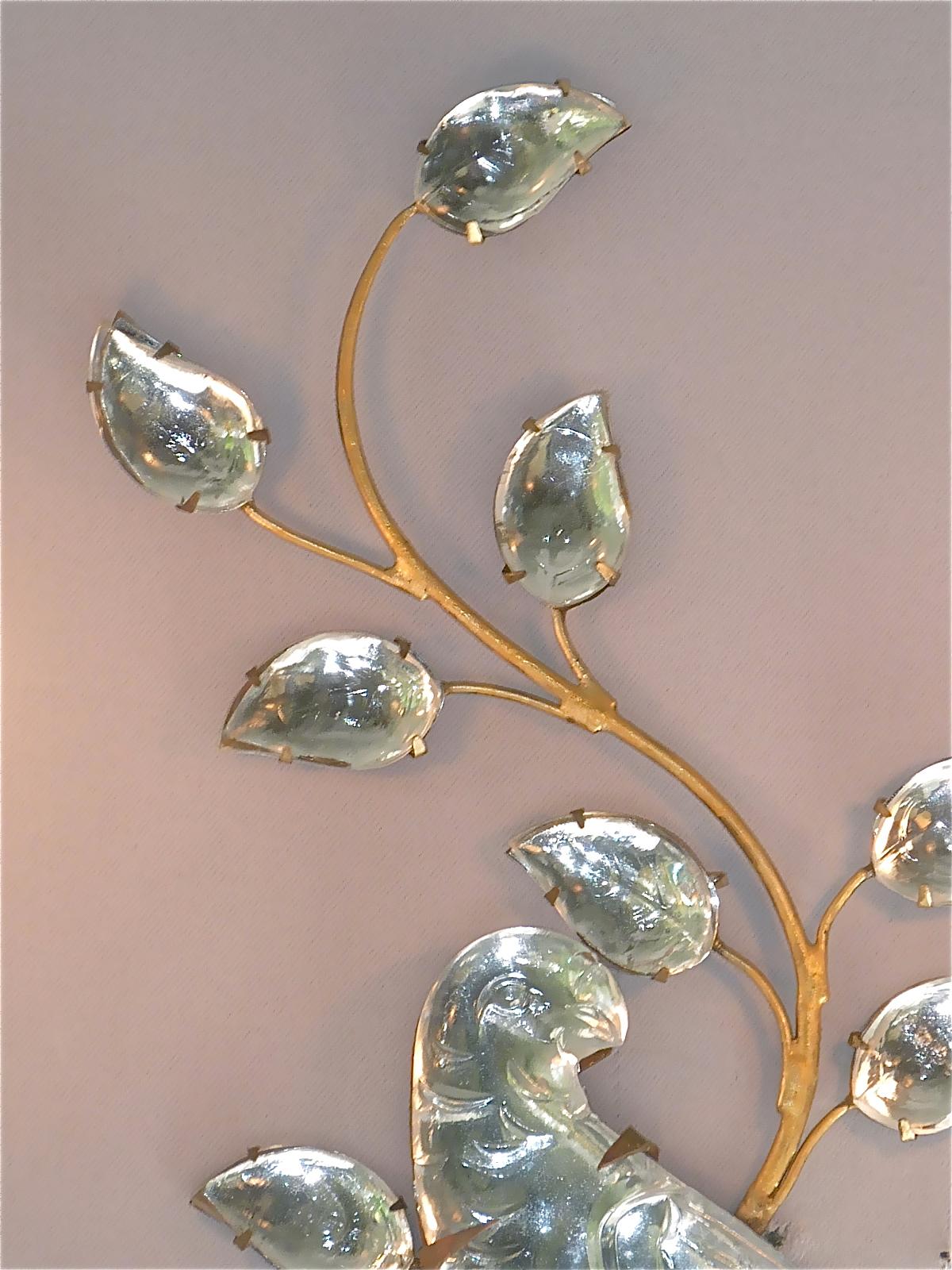 Fine Pair French Maison Bagues Parakeet Sconces Gilt Metal Crystal Glass, 1950s For Sale 7