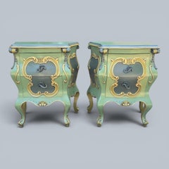 Fine Pair French Painted Bedside Chests of Drawers