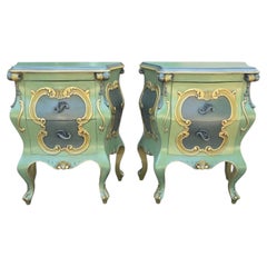 Fine Pair French Painted Bedside Chests of Drawers