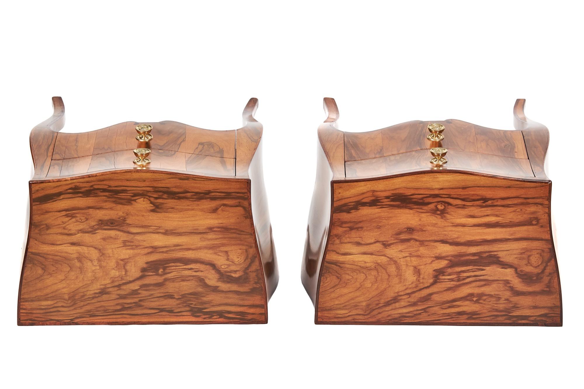 Polished Fine Pair French Walnut Bombe Shape 2 Drawer Chests, circa 1920s
