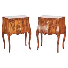 Fine Pair French Walnut Bombe Shape 2 Drawer Chests, circa 1920s