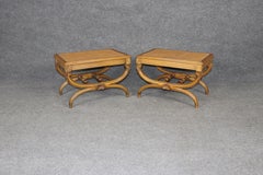 Fine Pair French Walnut Cane Directoire 1950s era X Cerule X Benches