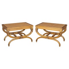 Feines Paar Französisch Nussbaum Cane Directoire 1950s Ära X Cerule X Bänke