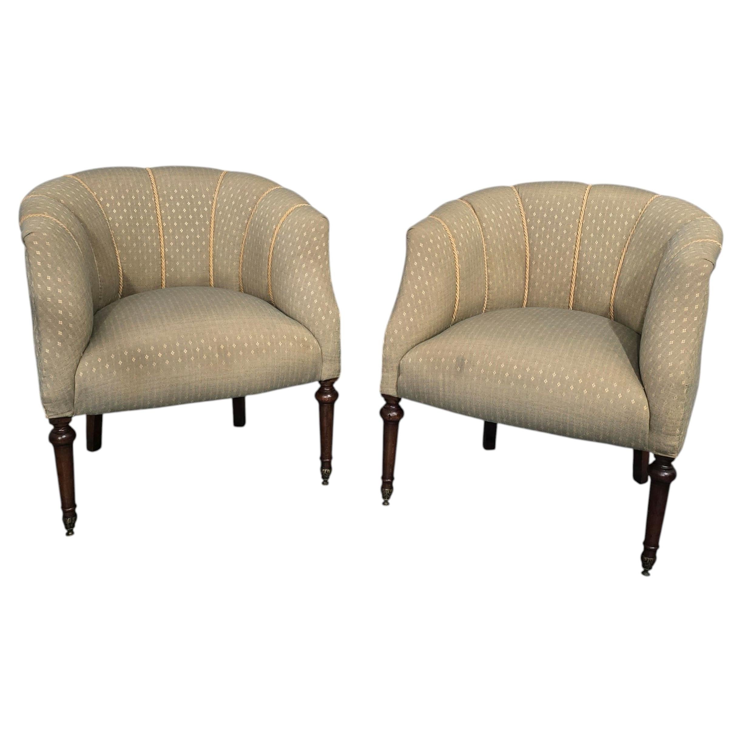 Fine Pair French Walnut Tub Chairs For Sale