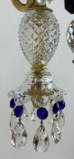 Fine Pair George III Cobalt Blue and Clear Cut Crystal Sconces in the Adam Taste