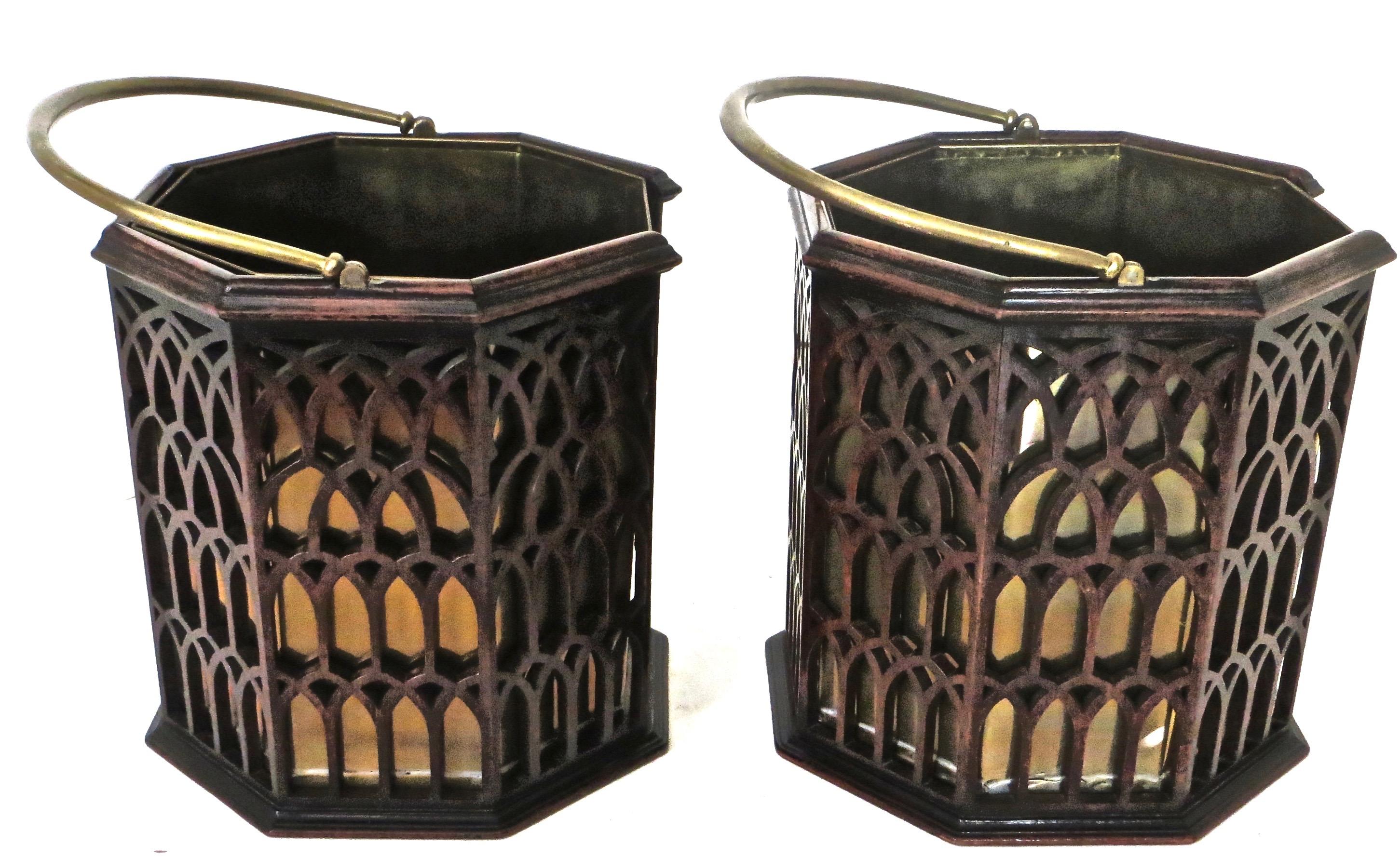 Pair of late 18th century mahogany plate buckets embody the essence of top quality, with the intricate hand carved fretwork octagonal body in all original condition and fine quality finish with original brass liners. Inventories abound with brass