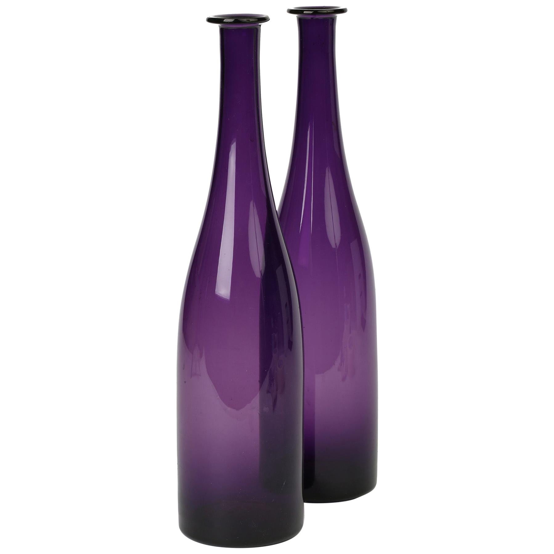 Fine Pair of Amethyst Glass Wine Decanters at 1stDibs