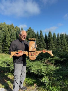 Fine Pair Hand Carved Hand Painted Outsider Folk Art , Charles Pizzano, 1950