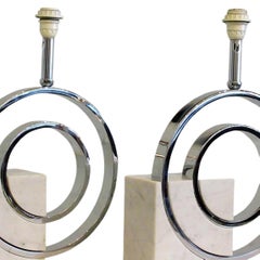 Fine Pair Italian Modern Marble & Chrome Table Lamps, Angelo Mangiarotti, 1970s