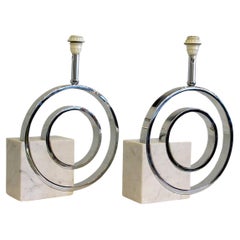 Fine Pair Italian Modern Marble & Chrome Table Lamps, Angelo Mangiarotti, 1970s