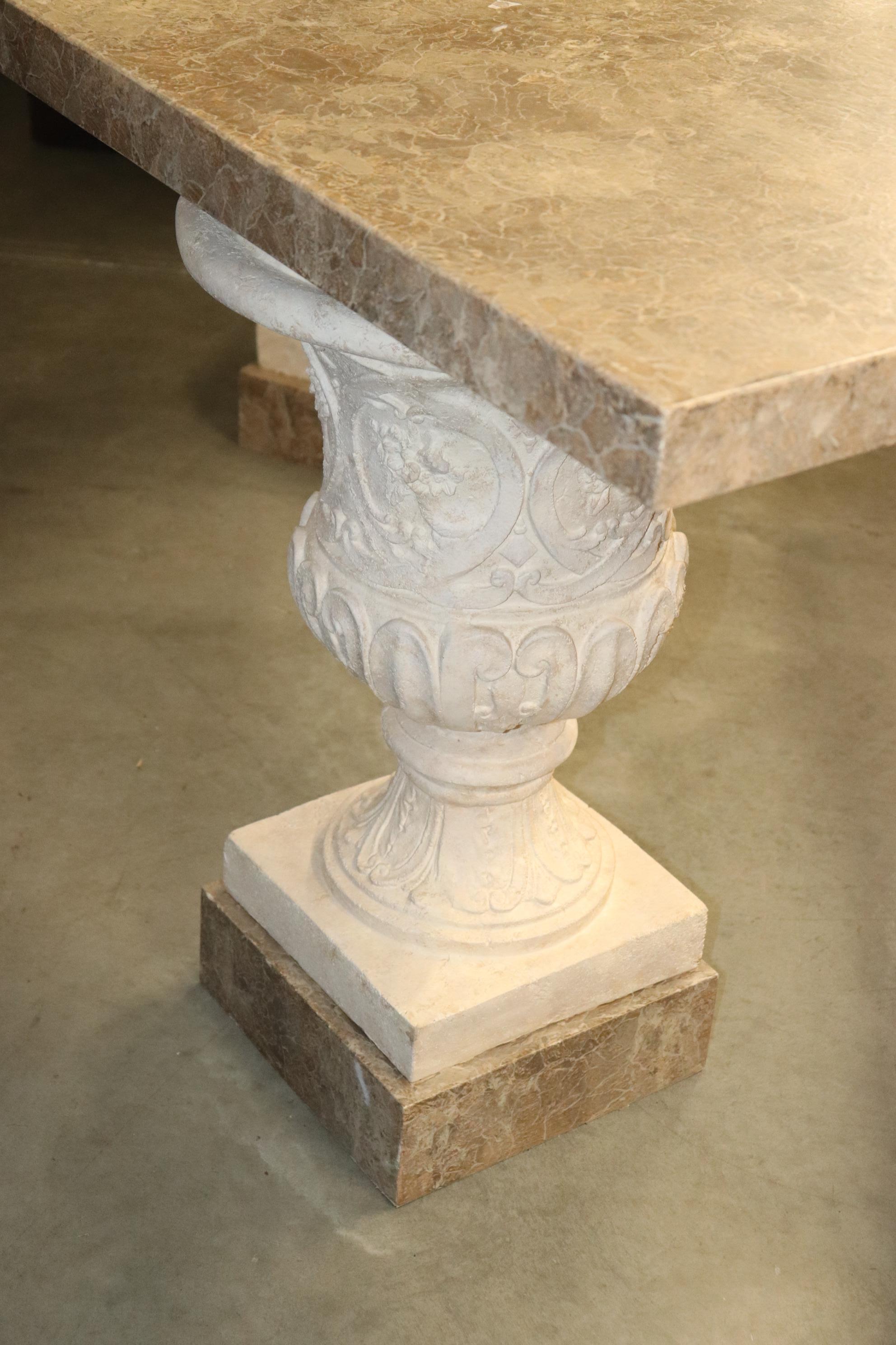 Fine Pair Italian Neoclassical Style Faux Marble Urn Console Tables In Good Condition For Sale In Swedesboro, NJ