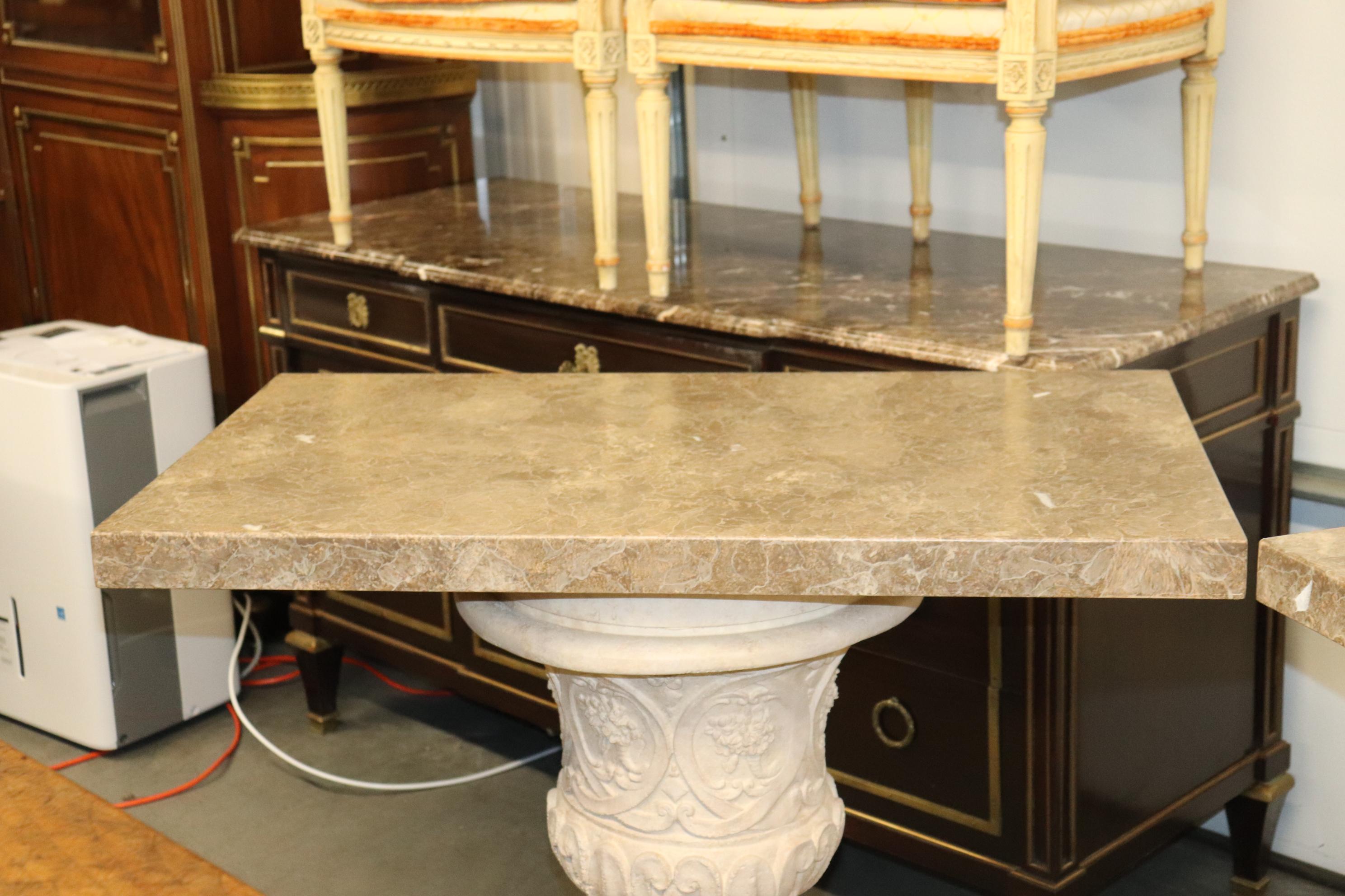 Contemporary Fine Pair Italian Neoclassical Style Faux Marble Urn Console Tables For Sale