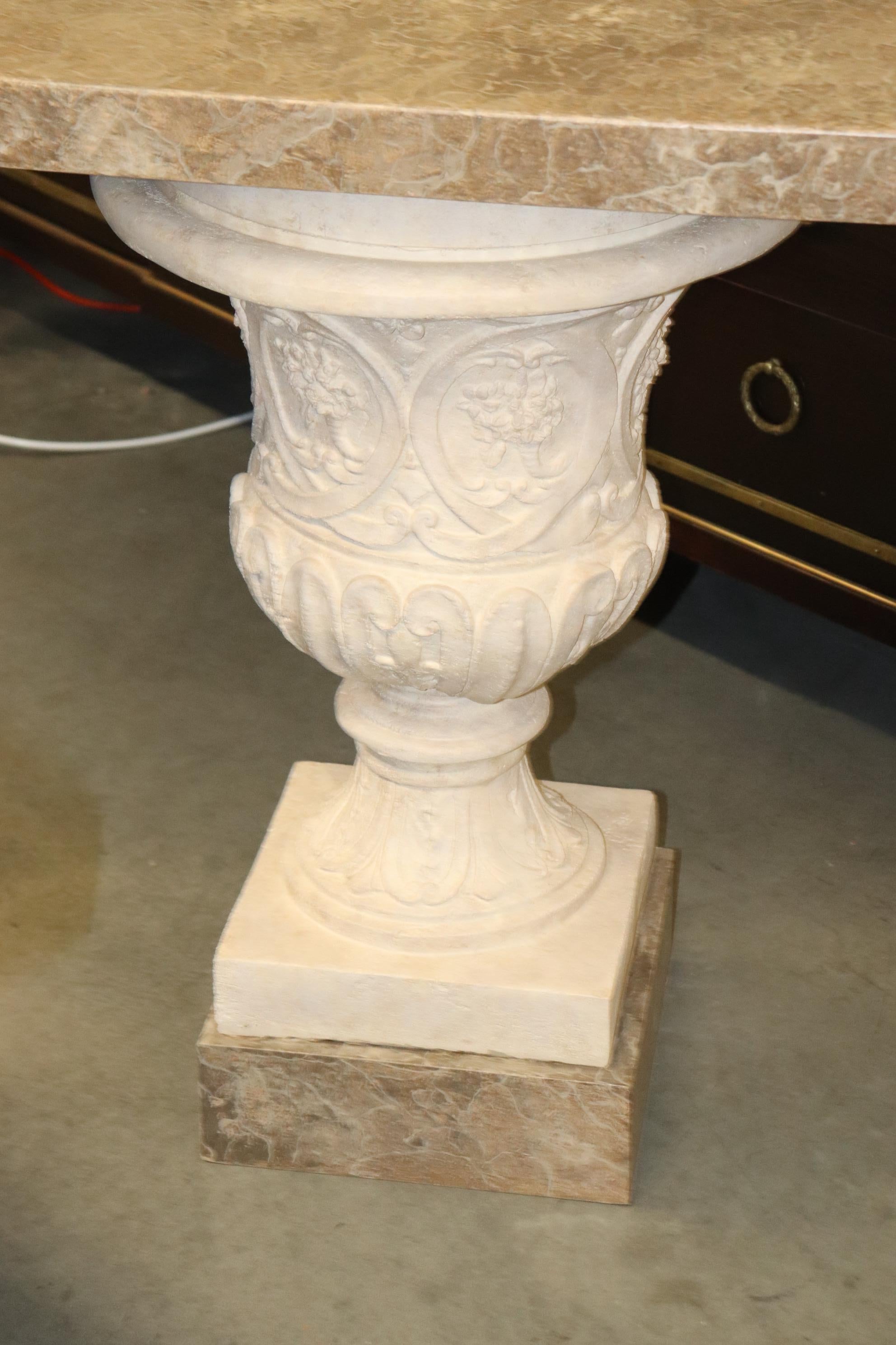 Resin Fine Pair Italian Neoclassical Style Faux Marble Urn Console Tables