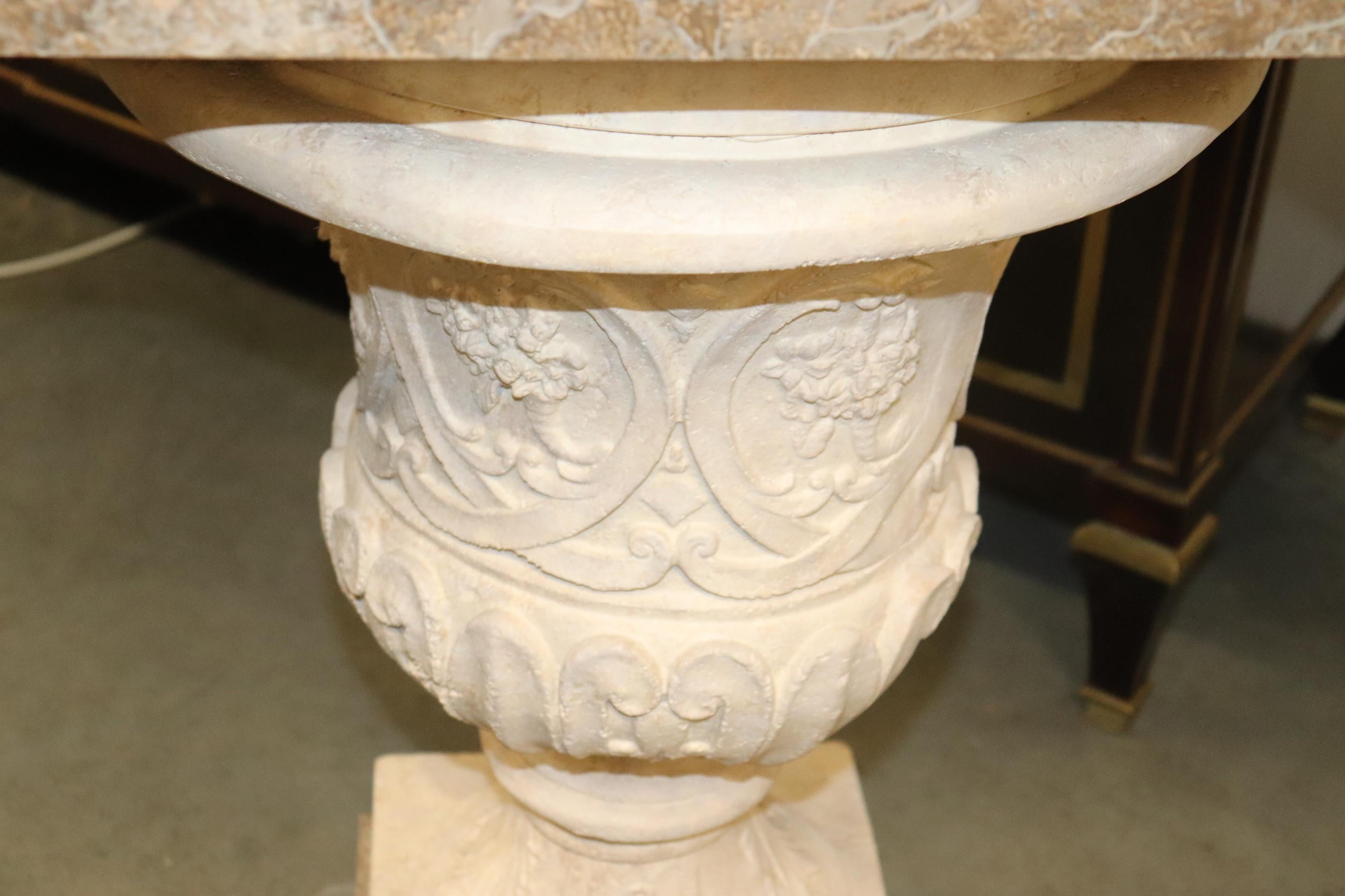 Fine Pair Italian Neoclassical Style Faux Marble Urn Console Tables For Sale 2