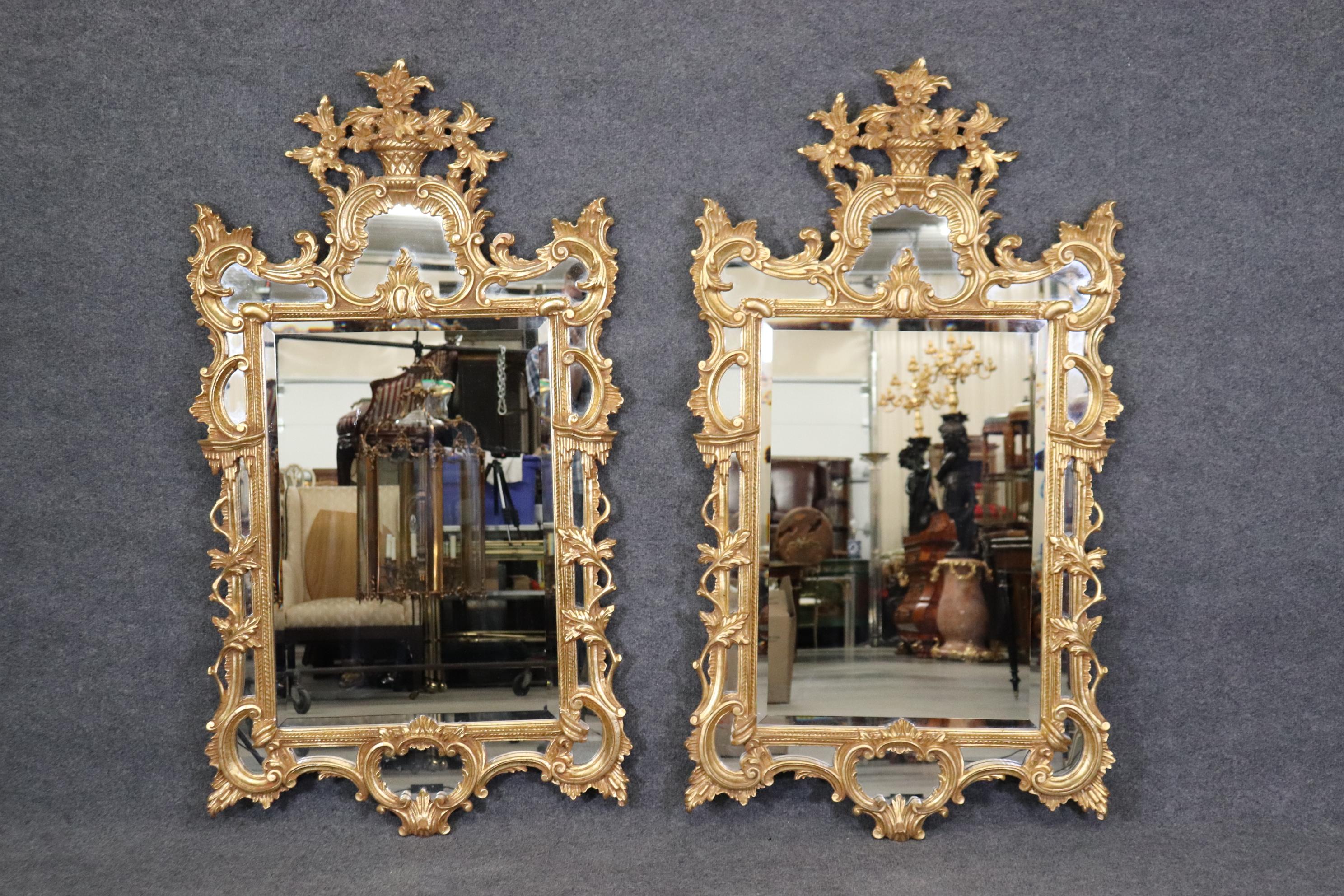 Italian Fine Pair LaBarge Gilded Beveled French Louis XV Style Mirrors Made in Italy 