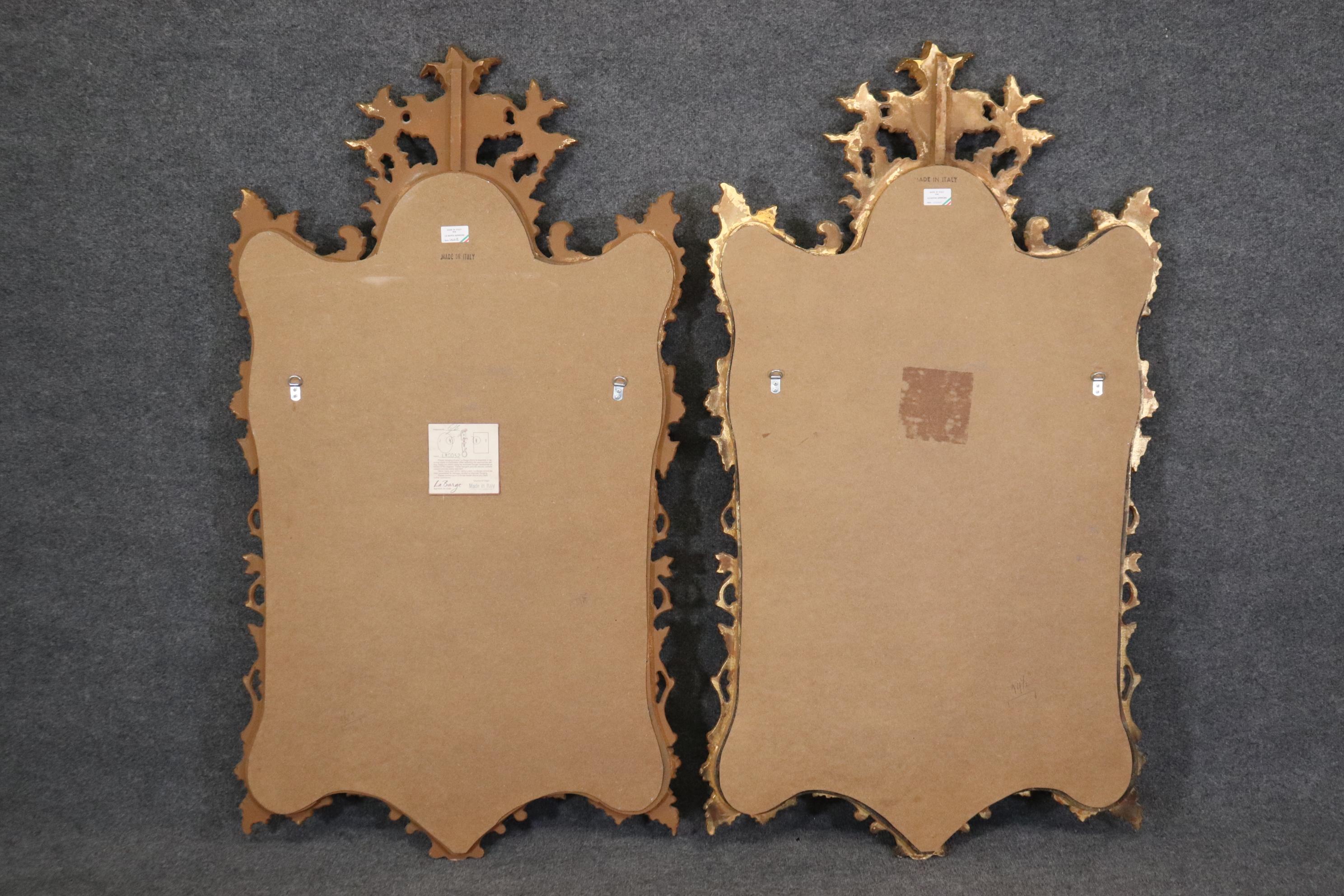 Contemporary Fine Pair LaBarge Gilded Beveled French Louis XV Style Mirrors Made in Italy