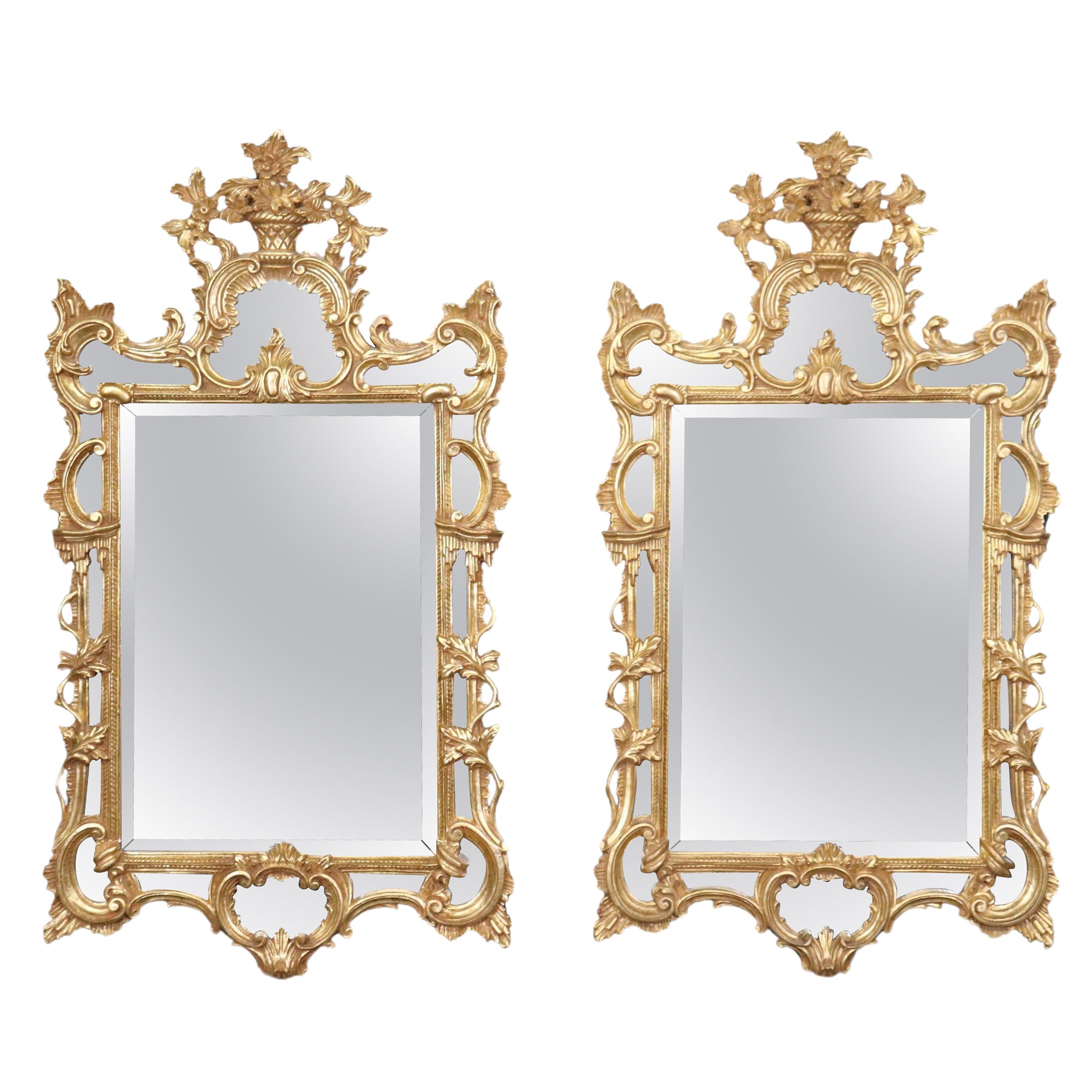 Fine Pair LaBarge Gilded Beveled French Louis XV Style Mirrors Made in Italy