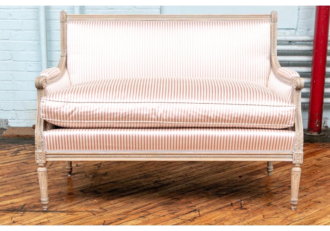 Carved Fine Pair of Louis XVI French Style Upholstered Settees
