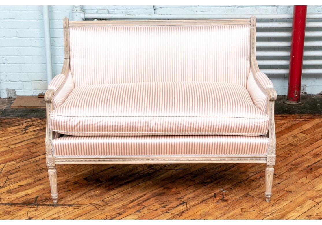 Fine Pair of Louis XVI French Style Upholstered Settees In Good Condition In Bridgeport, CT