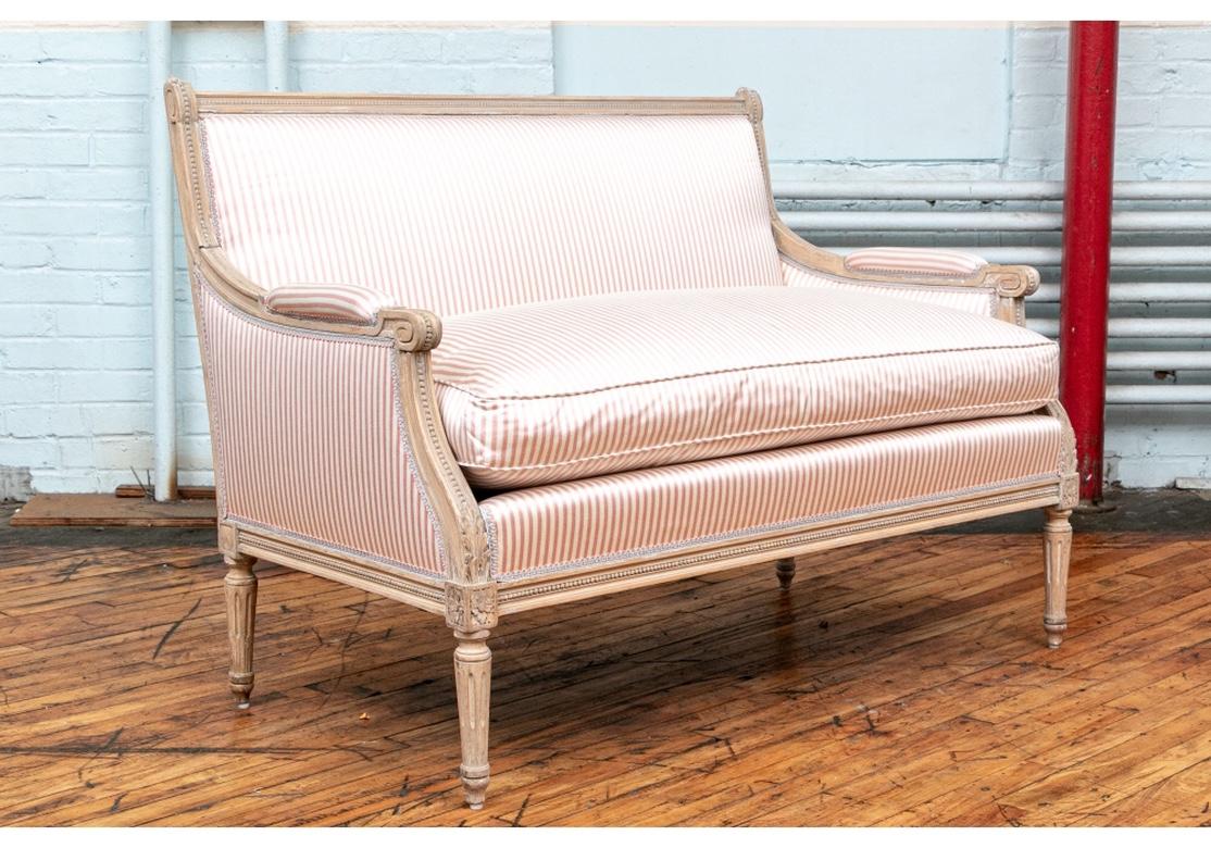 Wood Fine Pair of Louis XVI French Style Upholstered Settees