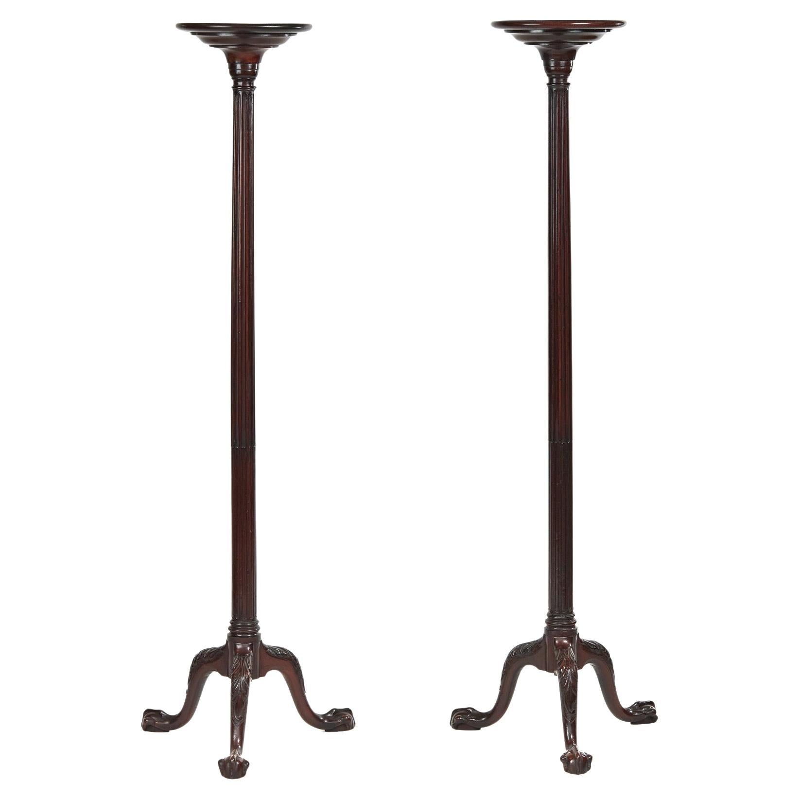 Fine Pair Mahogany & Carved Torchere Stands For Sale