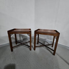 Fine Pair Mahogany Chippendale Side Lamp Tables
