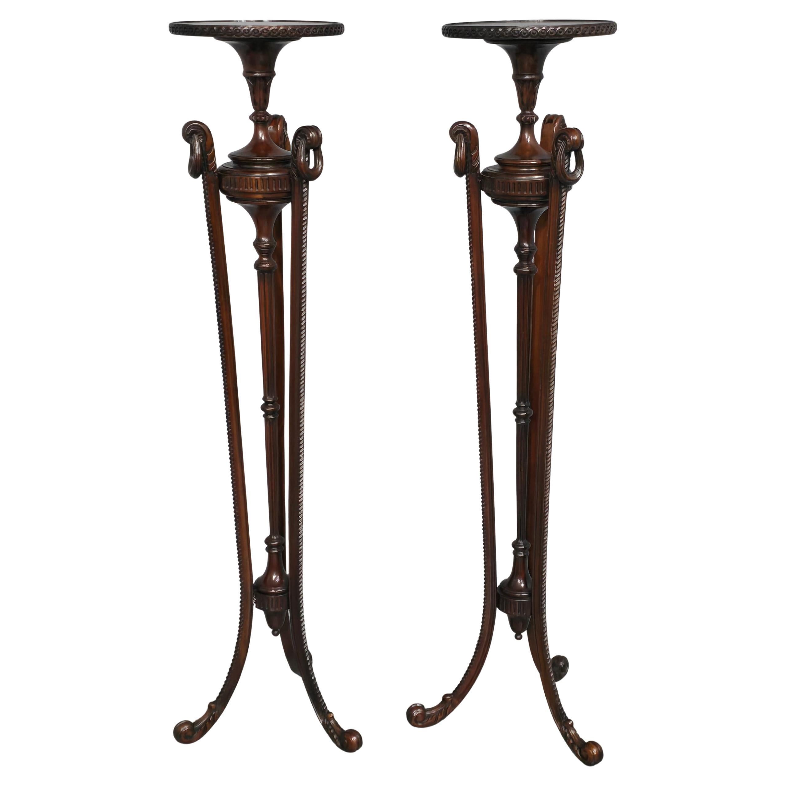 Fine Pair Mahogany Torchere Pedestal Stands
