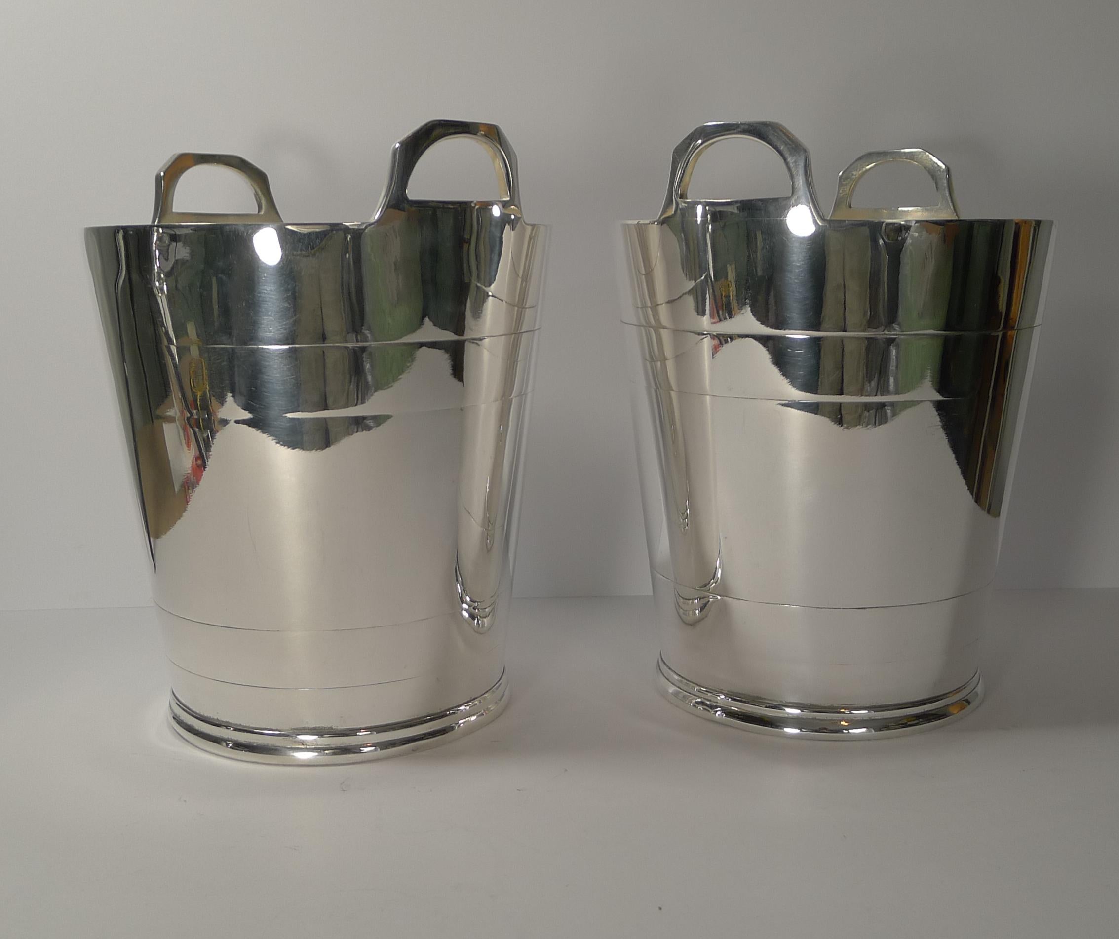 Art Deco Fine Pair of Mappin & Webb Silver Plated Wine Coolers / Champagne Buckets