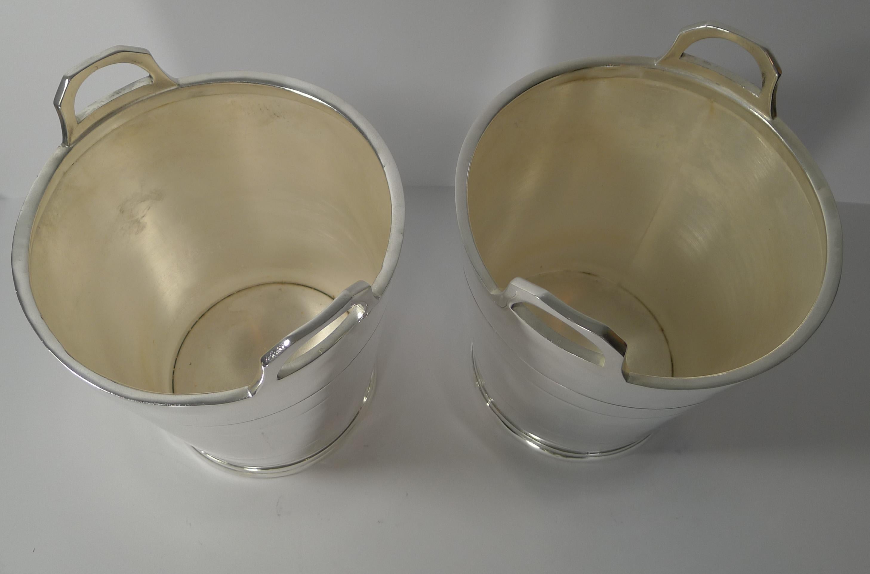 English Fine Pair of Mappin & Webb Silver Plated Wine Coolers / Champagne Buckets