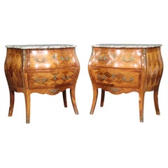 Fine Pair Marble Top French Bombe Form Nightstands Louis XV, Circa 1940