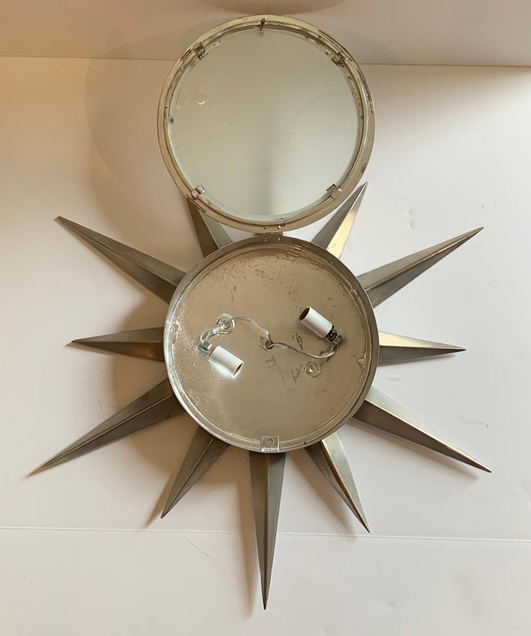 Fine Mid-Century Modern Brushed Brass Star Glass Flush Mount Light Fixture In Good Condition In Roslyn, NY