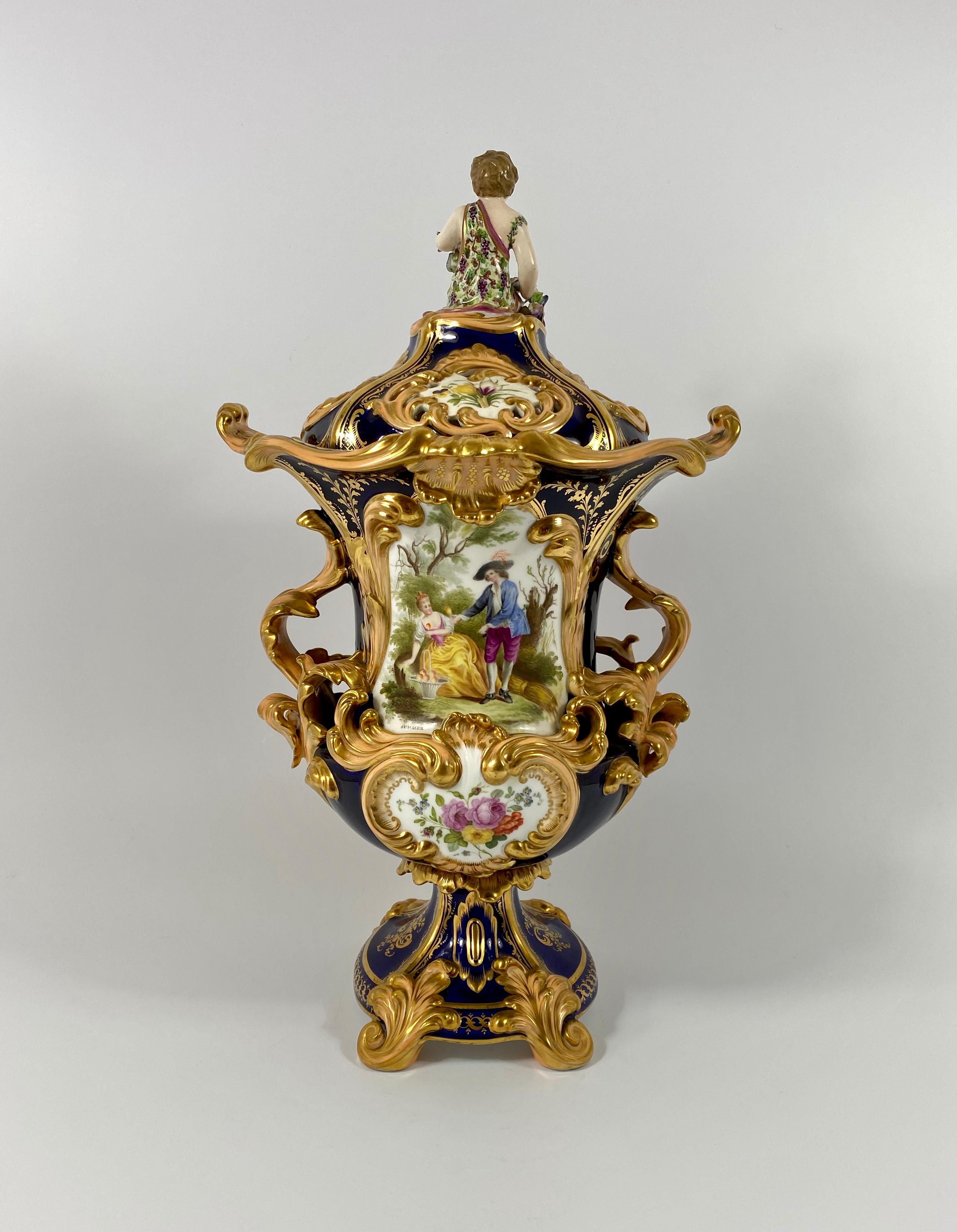 Fine pair Minton porcelain vases & covers, ‘Four Seasons’ c. 1830. 2