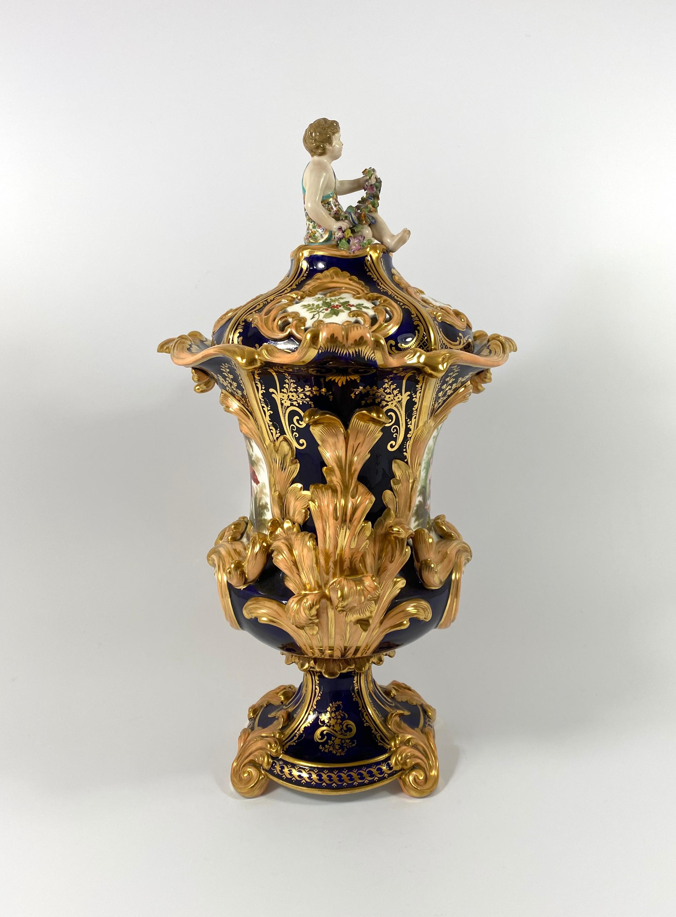 Fine pair Minton porcelain vases & covers, ‘Four Seasons’ c. 1830. 12